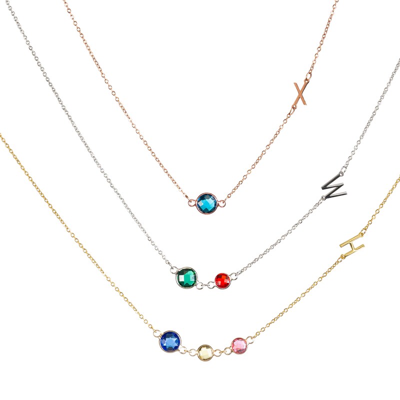 Initial Personalized Birthstone Necklace for Women Grandma Family, Mother Daughter Custom Pendants 18K Gold Filled Chain Gifts Jewelry